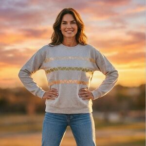 Style Reform Metallic Heart Sweatshirt Taupe Gold Copper